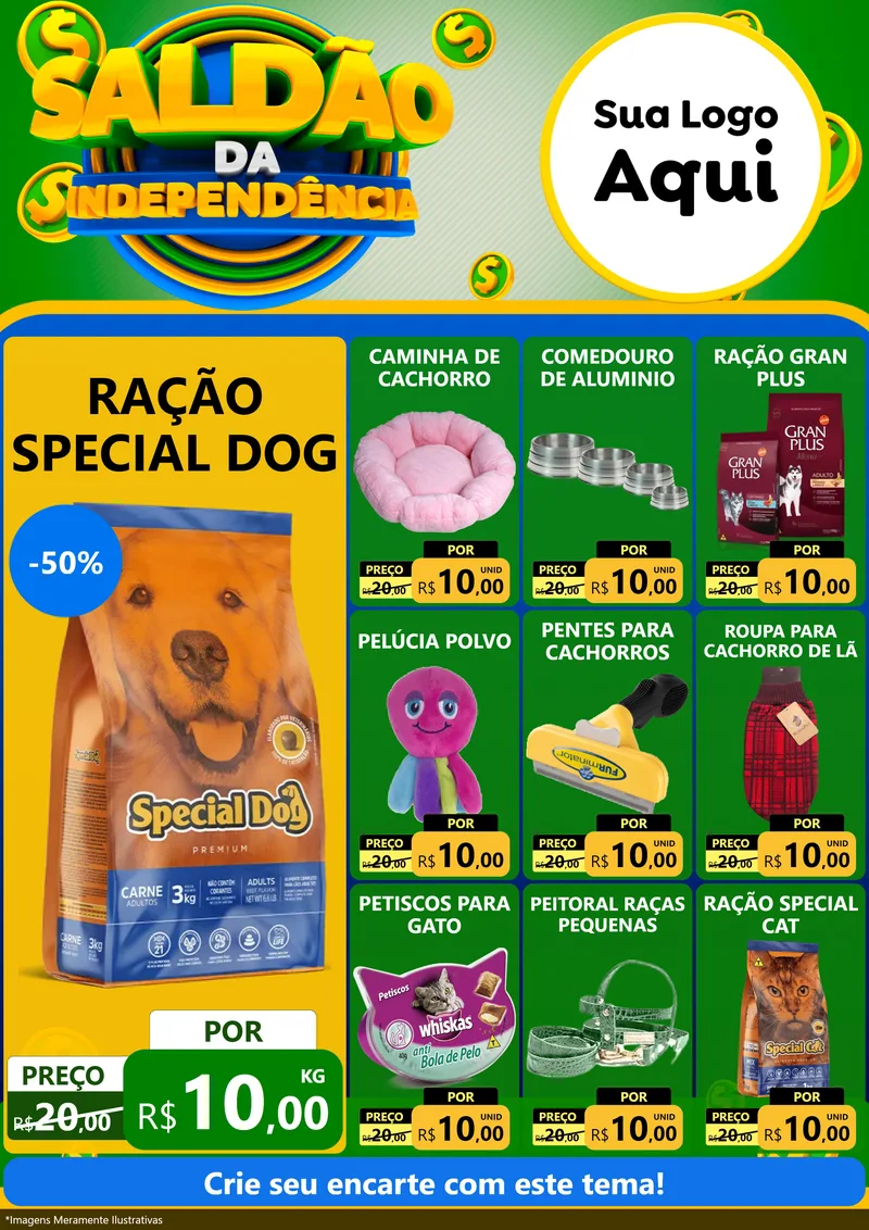 Modelo de Encarte para Encarte A4 Vertical com o tema Saldão da Indepêndencia para Pet Shop