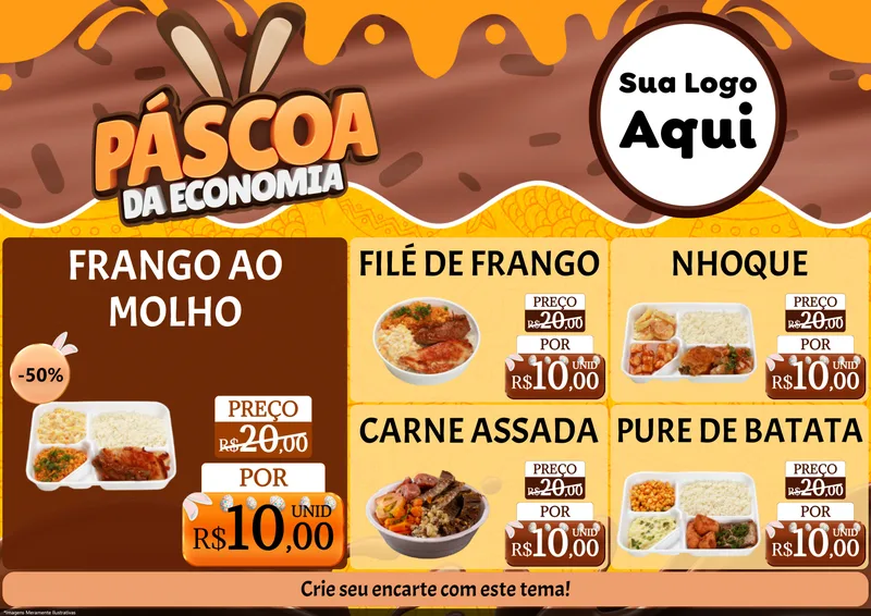 Modelo de Encarte para Encarte A4 Horizontal com o tema Páscoa da Economia para Restaurante