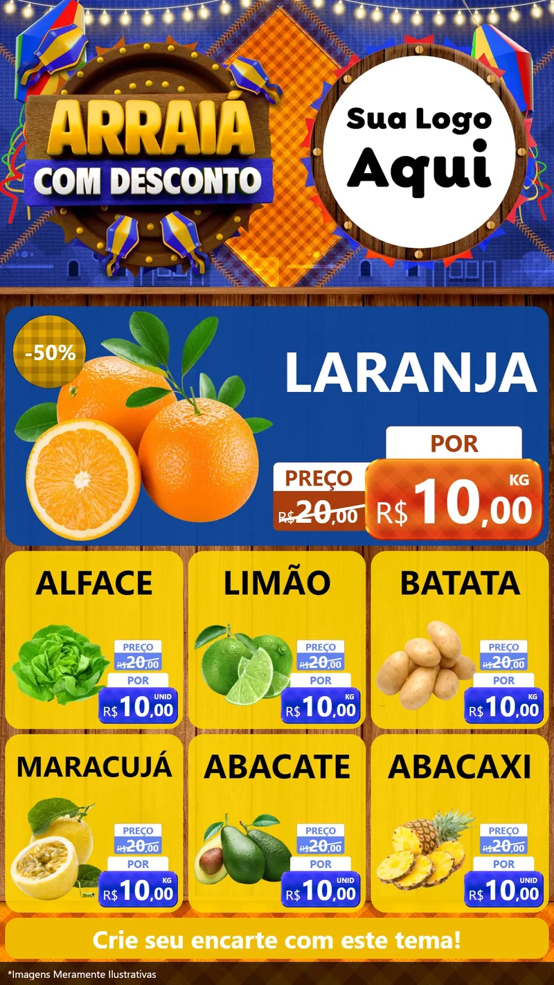 Modelo de Rede Social para Stories com o tema Arraiá Com Desconto para Hortifrúti