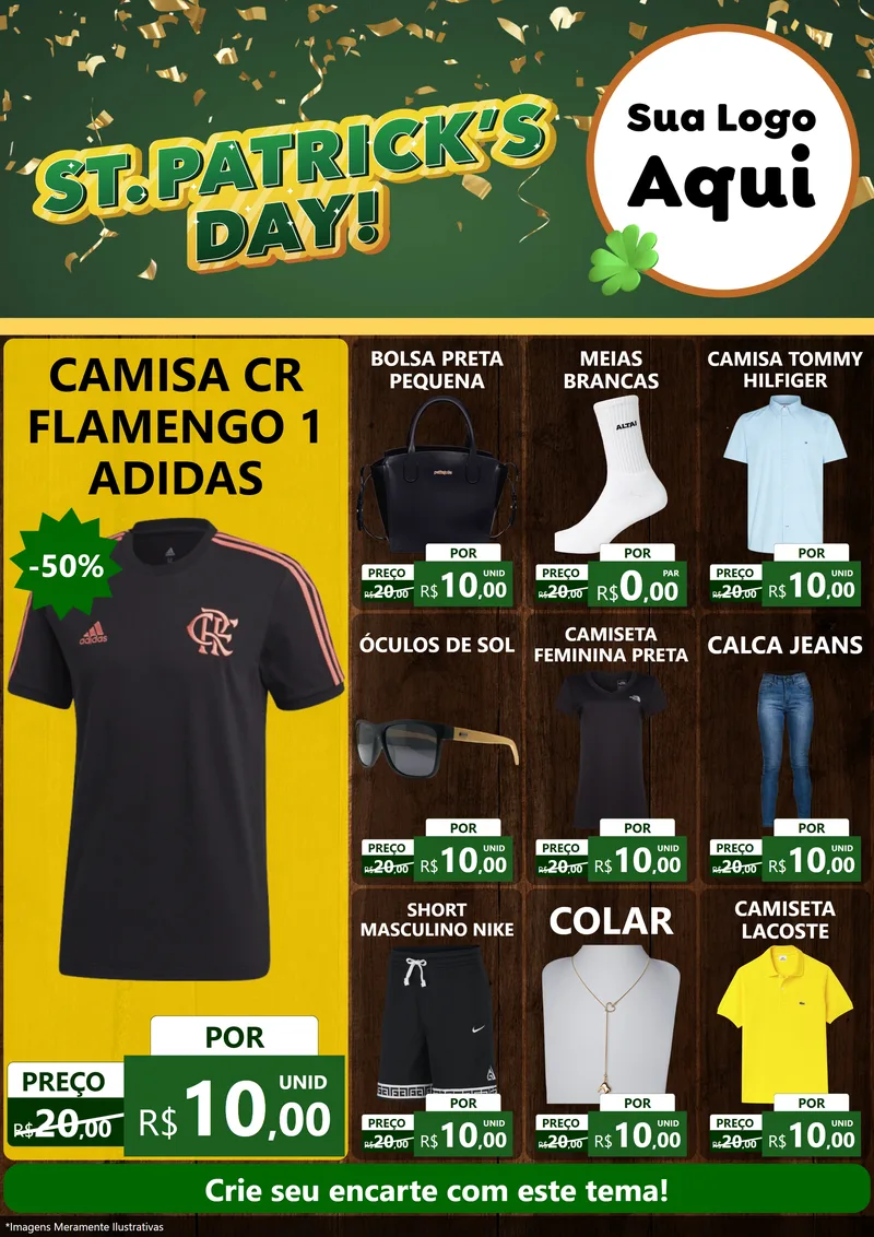 Modelo de Encarte para Encarte A4 Vertical com o tema St Patriks Day para Roupas e acessórios