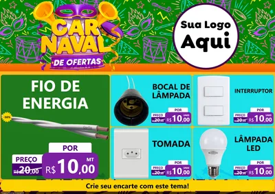 Modelo de Encarte para Encarte A4 Horizontal com o tema Carnaval de Ofertas para Materiais Elétricos
