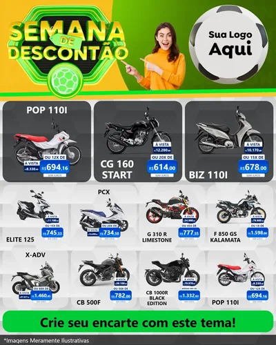 Modelo de Rede Social para Feed Instagram com o tema Semana de Descontão - Copa para Concessionaria de Motos