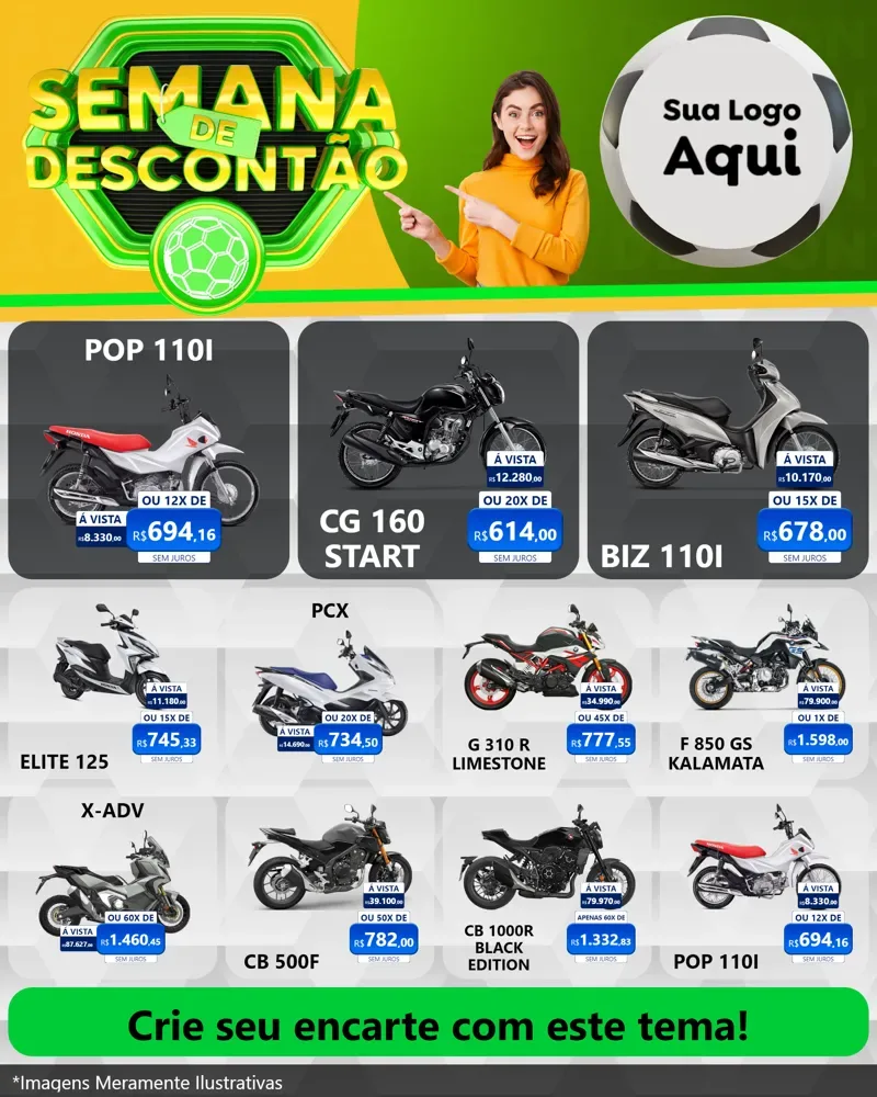 Modelo de Rede Social para Feed Instagram com o tema Semana de Descontão - Copa para Concessionaria de Motos