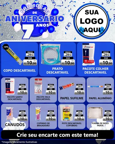 Modelo de Rede Social para Feed Instagram com o tema Promoção de Aniversário - 7 Anos para Embalagens