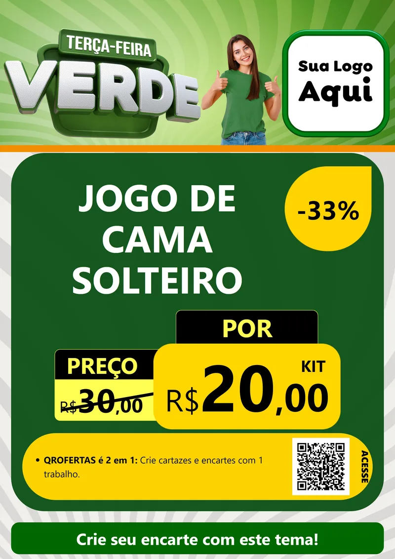 Modelo de Cartaz para Cartaz A4 Vertical com o tema Terça - Feira Verde para Cama, Mesa e Banho