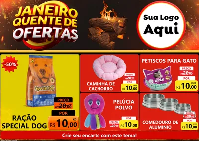 Modelo de Encarte para Encarte A4 Horizontal com o tema Janeiro Quente de Ofertas para Pet Shop