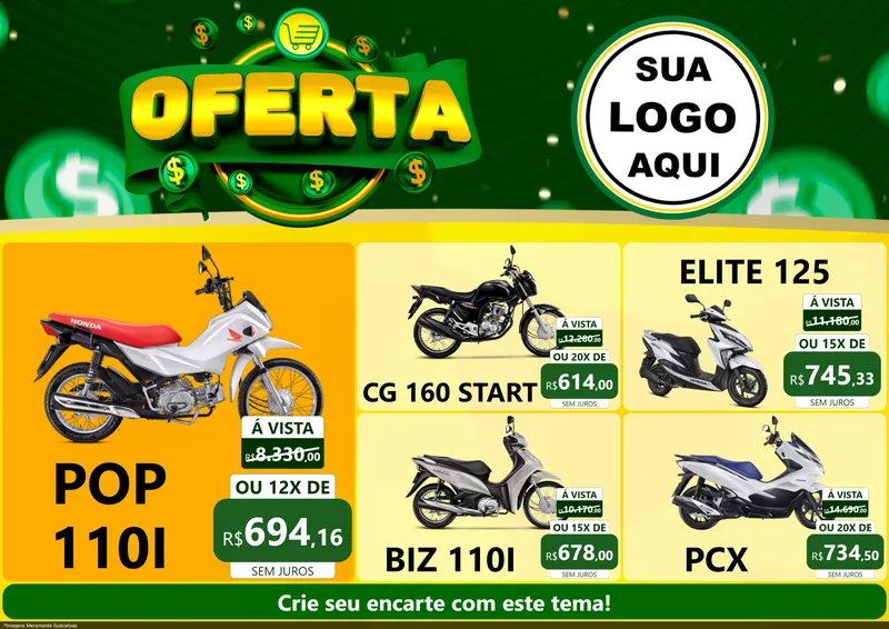 Modelo de Encarte para Encarte A4 Horizontal com o tema Oferta para Concessionaria de Motos