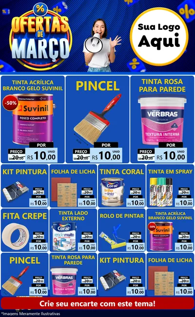 Modelo de Encarte para Encarte Grande com o tema Ofertas de Março para Tintas e Ferramentas