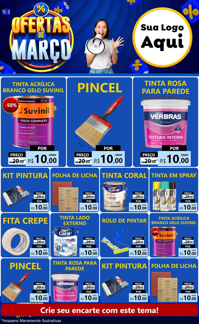 Modelo de Encarte para Encarte Grande com o tema Ofertas de Março para Tintas e Ferramentas