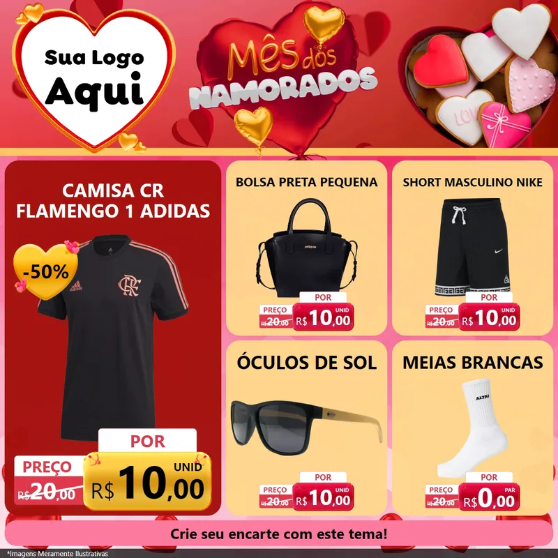 Modelo de Rede Social para Feed Facebook com o tema Mês dos Namorados para Roupas e acessórios