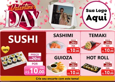 Modelo de Encarte para Encarte A4 Horizontal com o tema Valentine's Day para Comida japonesa