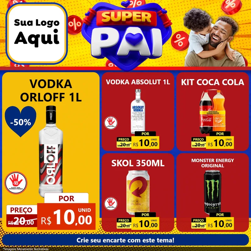 Modelo de Rede Social para Feed Facebook com o tema Super Pai para Distribuidora de bebidas