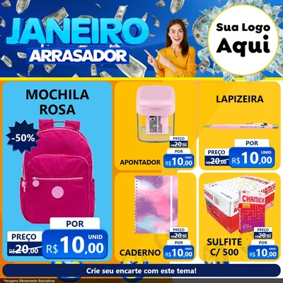 Modelo de Rede Social para Feed Facebook com o tema Janeiro Arrasador para Papelaria