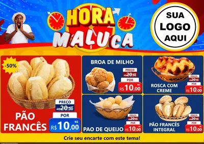 Modelo de Encarte para Encarte A4 Horizontal com o tema Hora Maluca para Padaria