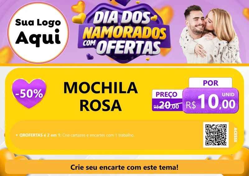 Modelo de Cartaz para Cartaz A4 Horizontal com o tema Dia Dos Namorados Com Ofertas para Papelaria