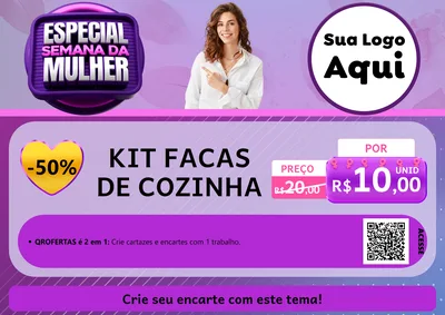 Modelo de Cartaz para Cartaz A4 Horizontal com o tema Especial Semana da Mulher para Utilidades Domésticas