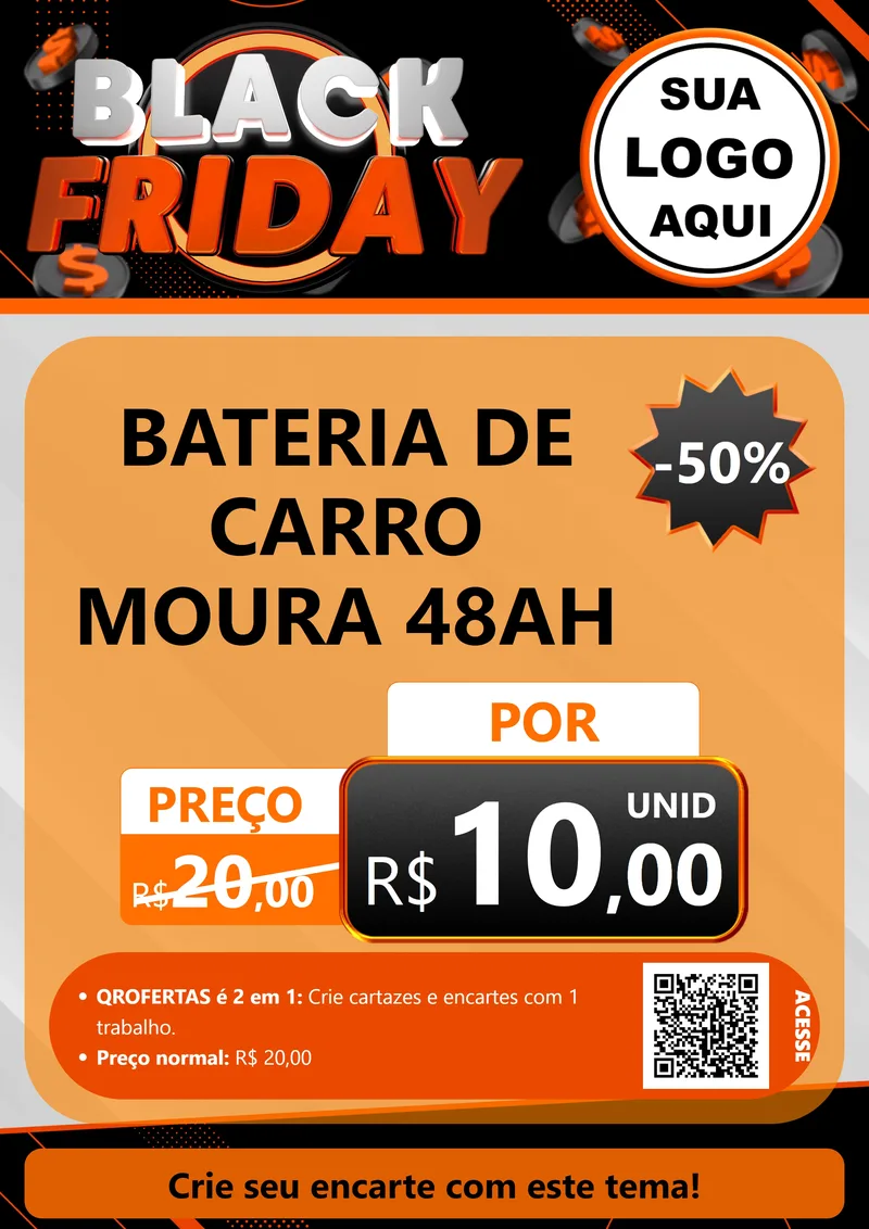 Modelo de Cartaz para Cartaz A4 Vertical com o tema Black Friday para Baterias Elétricas