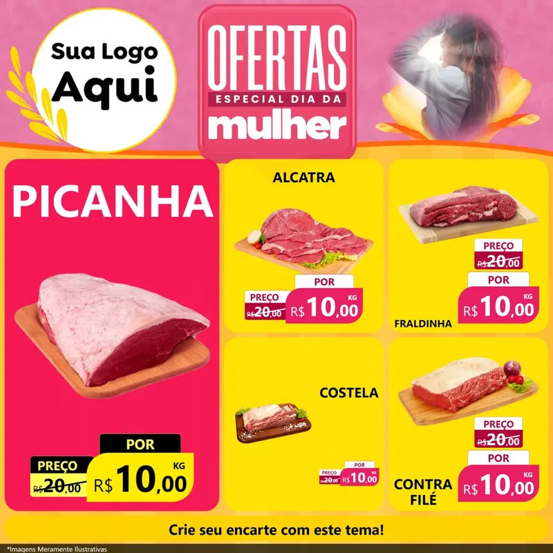 Modelo de Rede Social para Feed Facebook com o tema Ofertas - Especial Dia Das Mulheres para Açougue
