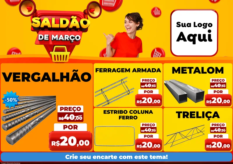 Modelo de Encarte para Encarte A4 Horizontal com o tema Saldão de Março para Ferragens