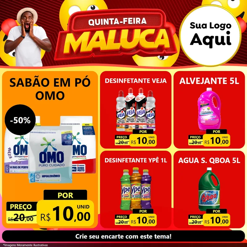 Modelo de Rede Social para Feed Facebook com o tema Quinta-feira Maluca para Produtos de Limpeza