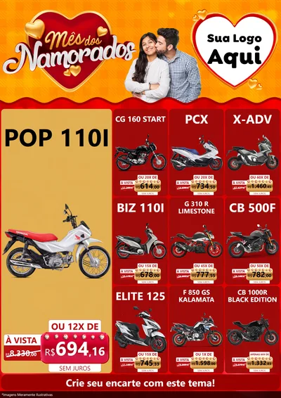 Modelo de Encarte para Encarte A4 Vertical com o tema Mês dos Namorados para Concessionaria de Motos