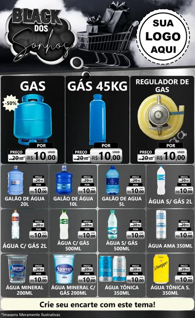 Modelo de Encarte para Encarte Grande com o tema Black dos Sonhos para Água e gás