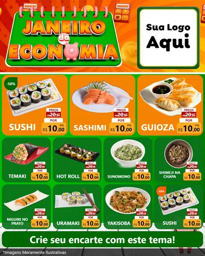 Modelo de Rede Social para Feed Instagram com o tema Janeiro da Economia para Comida japonesa