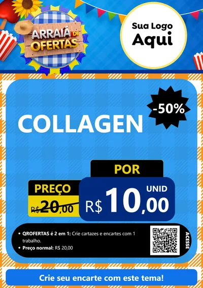 Modelo de Cartaz para Cartaz A4 Vertical com o tema Arraiá de Ofertas para Suplementos alimentares