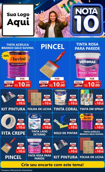 Modelo de Encarte para Encarte Grande com o tema Nota 10 para Tintas e Ferramentas