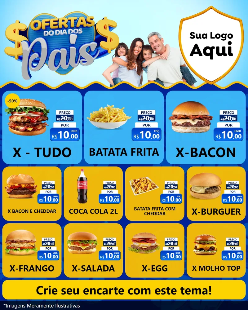 Modelo de Rede Social para Feed Instagram com o tema Ofertas do Dia dos Pais para Hamburgueria