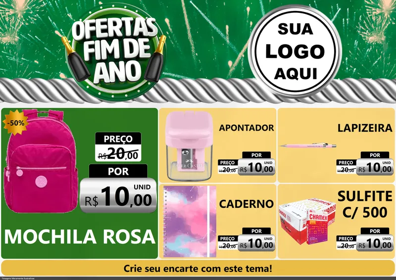 Modelo de Encarte para Encarte A4 Horizontal com o tema Ofertas Fim de Ano para Papelaria