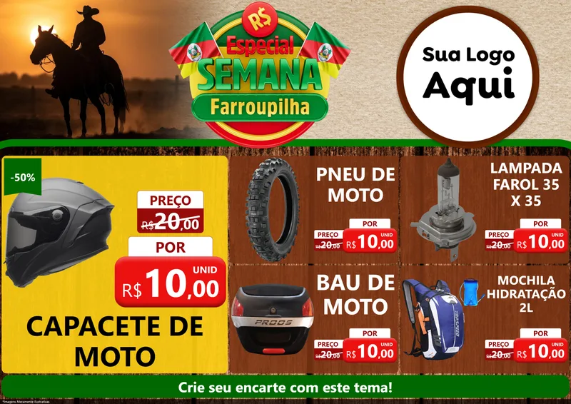Modelo de Encarte para Encarte A4 Horizontal com o tema Especial Semana Farroupilha para Moto peças