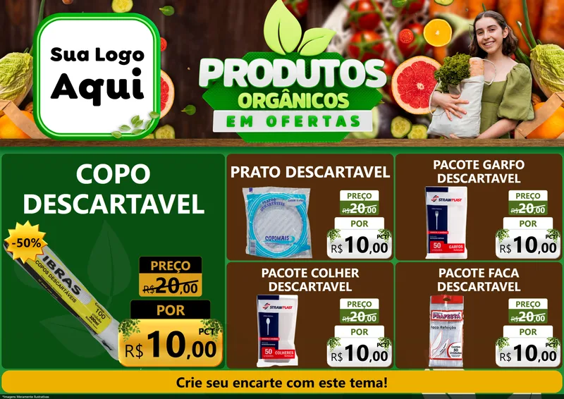 Modelo de Encarte para Encarte A4 Horizontal com o tema Produtos Orgânicos em Ofertas para Embalagens