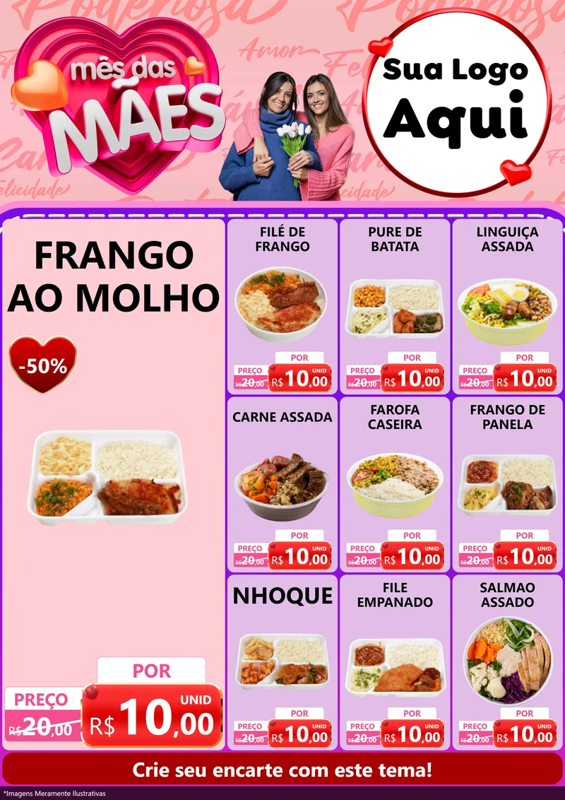 Modelo de Encarte para Encarte A4 Vertical com o tema Mês Das Mães para Restaurante