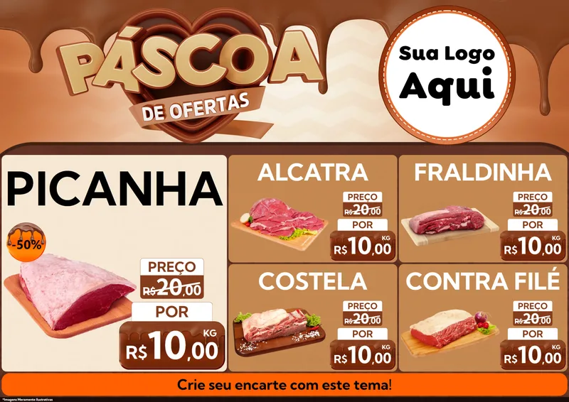 Modelo de Encarte para Encarte A4 Horizontal com o tema Páscoa de Ofertas para Açougue