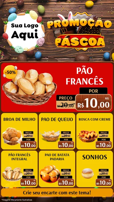 Modelo de Rede Social para Stories com o tema Promoção Páscoa para Padaria