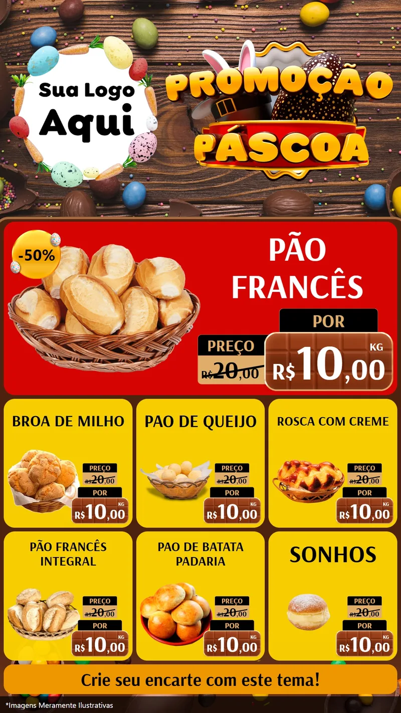Modelo de Rede Social para Stories com o tema Promoção Páscoa para Padaria