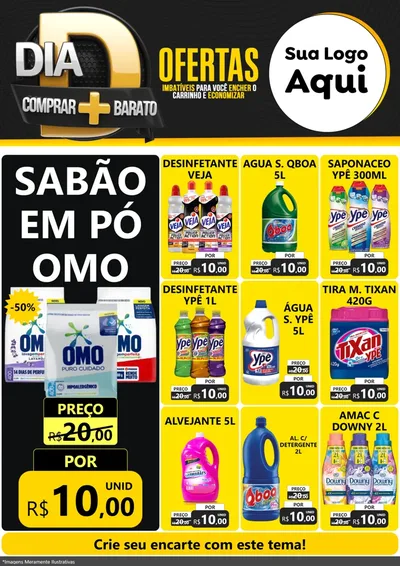Modelo de Encarte para Encarte A4 Vertical com o tema Dia D Mais Economia para Produtos de Limpeza