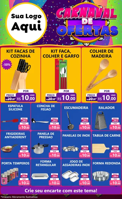 Modelo de Encarte para Encarte Grande com o tema Carnaval de Ofertas para Utilidades Domésticas