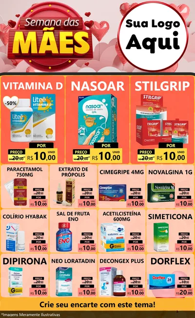 Modelo de Encarte para Encarte Grande com o tema Semana das Mães para Farmácia