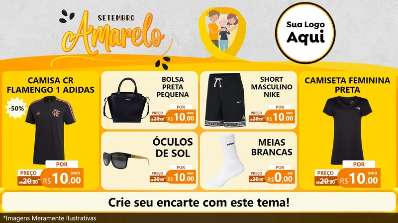 Modelo de TV para TV Horizontal com o tema Setembro Amarelo para Roupas e acessórios