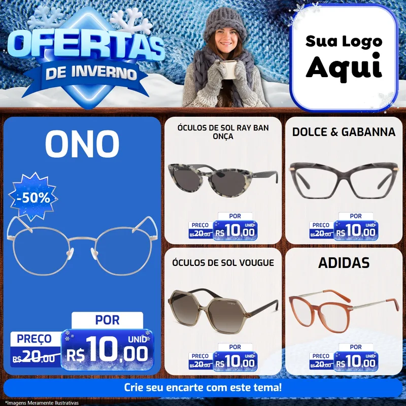 Modelo de Rede Social para Feed Facebook com o tema Ofertas de Inverno para Óticas
