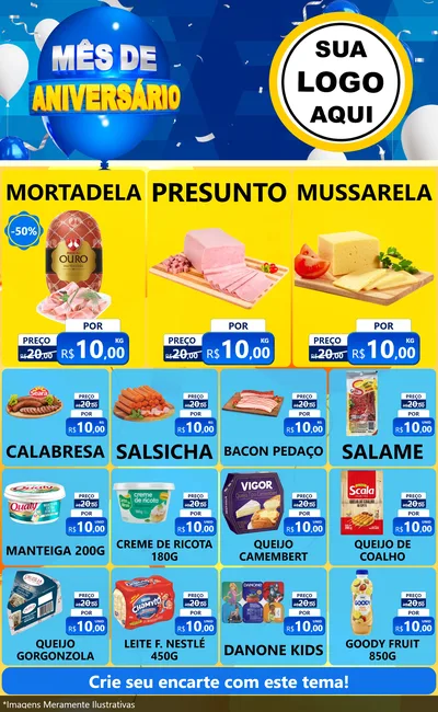 Modelo de Encarte para Encarte Grande com o tema Mês de Aniversário para Frios e Laticínios