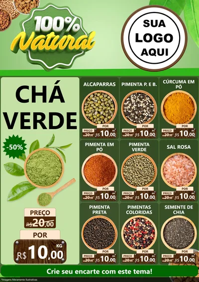 Modelo de Encarte para Encarte A4 Vertical com o tema 100% Natural para Produtos Naturais