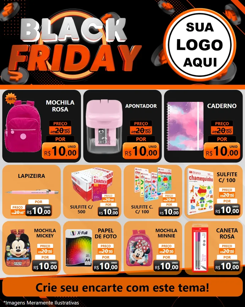Modelo de Rede Social para Feed Instagram com o tema Black Friday para Papelaria