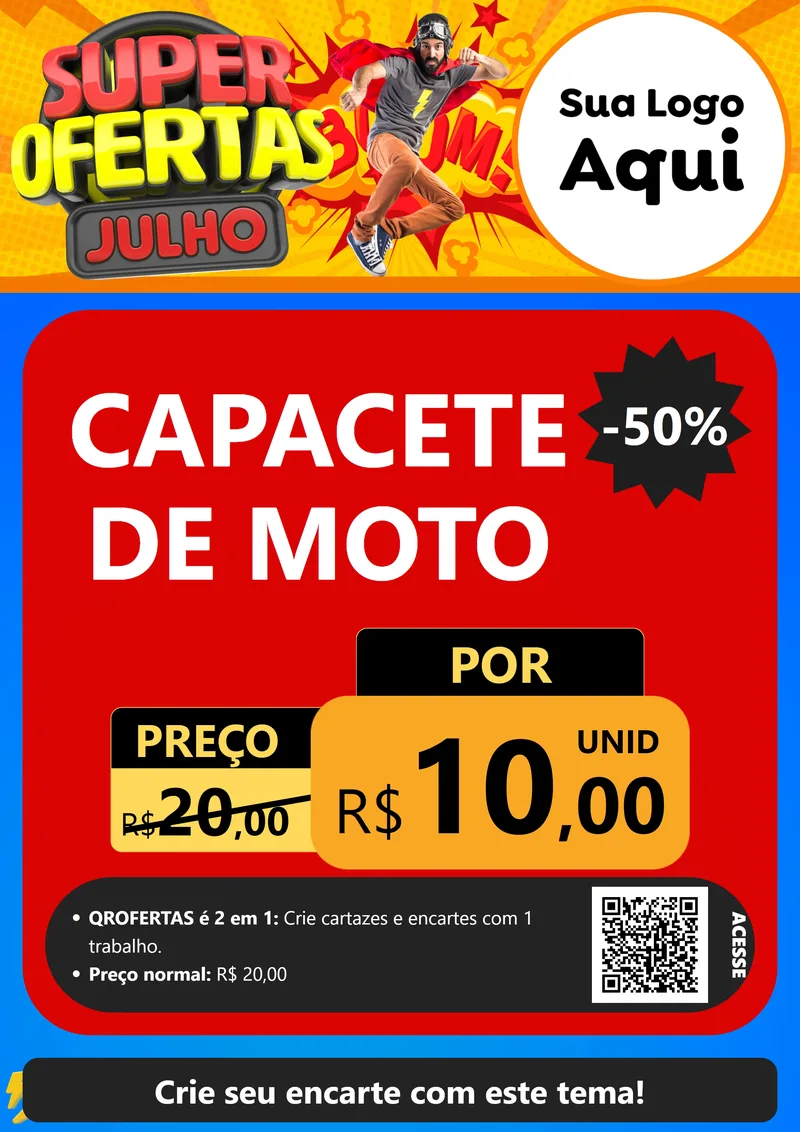 Modelo de Cartaz para Cartaz A4 Vertical com o tema Super Ofertas Julho para Moto peças