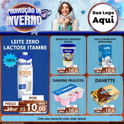 Modelo de Rede Social para Feed Facebook com o tema Promoção de Inverno para Frios e Laticínios