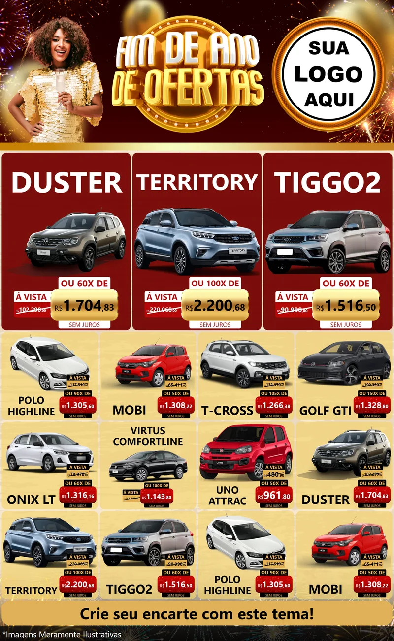 Modelo de Encarte para Encarte Grande com o tema Fim de Ano de Ofertas para Concessionaria de Carros