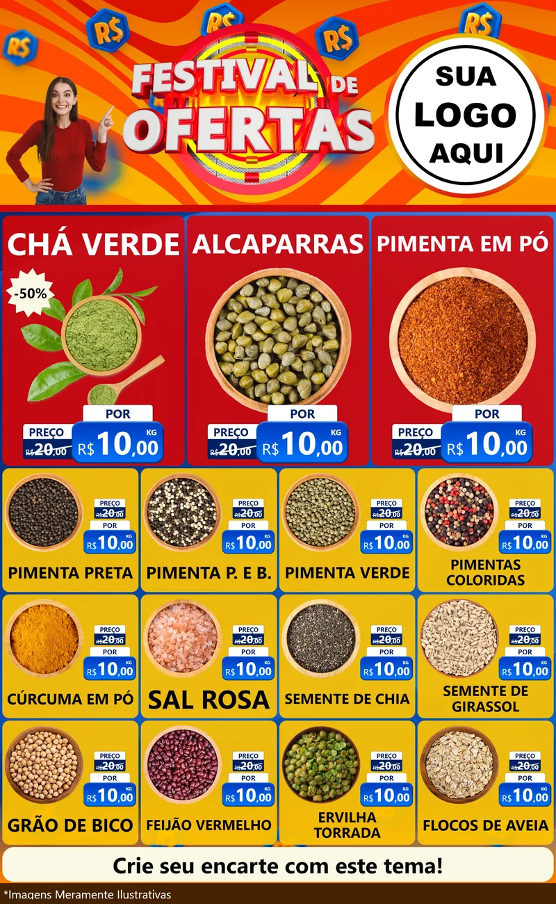 Modelo de Encarte para Encarte Grande com o tema Festival de Ofertas para Produtos Naturais