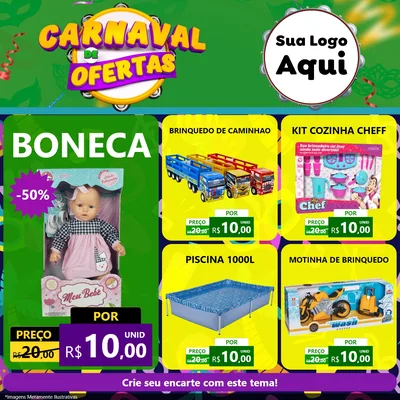 Modelo de Rede Social para Feed Facebook com o tema Carnaval de Ofertas para Brinquedos